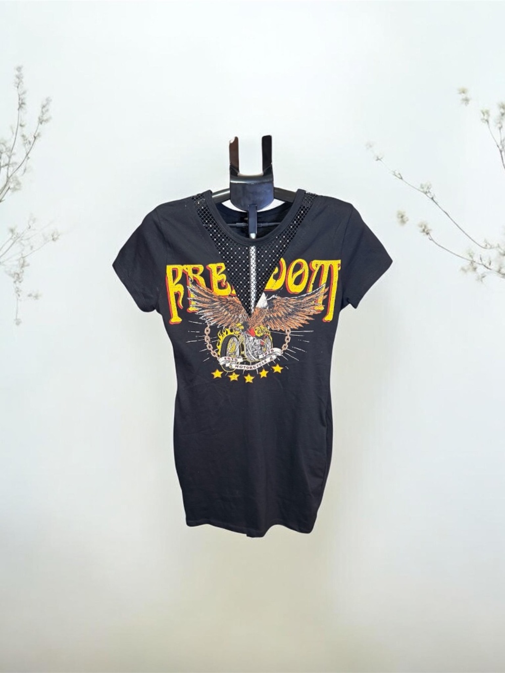 Ruby & Lace Black Biker Graphic Tee Eagle Moto Mesh Top Size M NEW